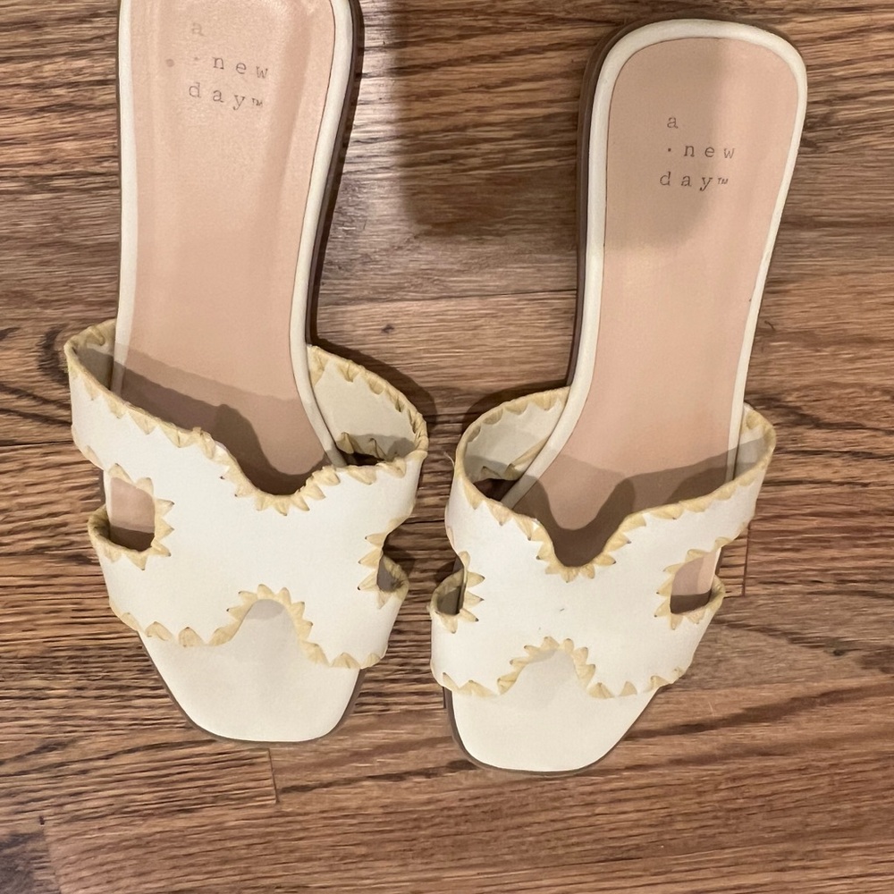 A New Day Cream Slide Sandals with Pearl Beading